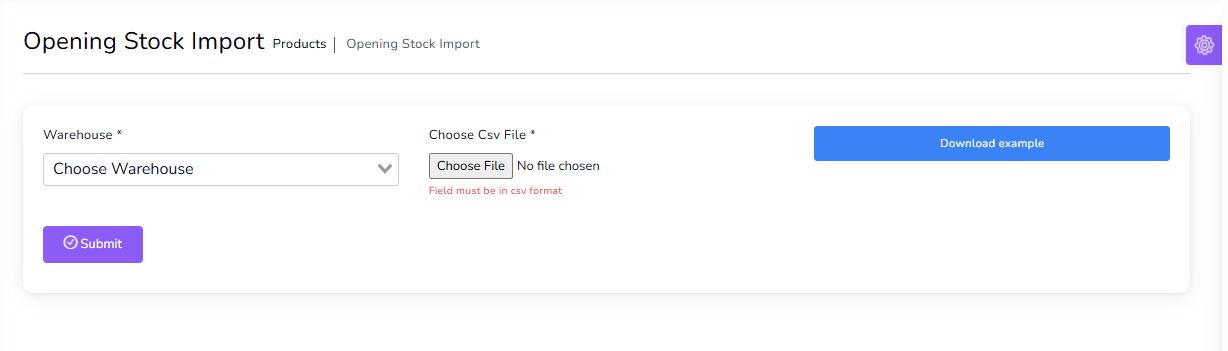 Opening Stock Screenshot