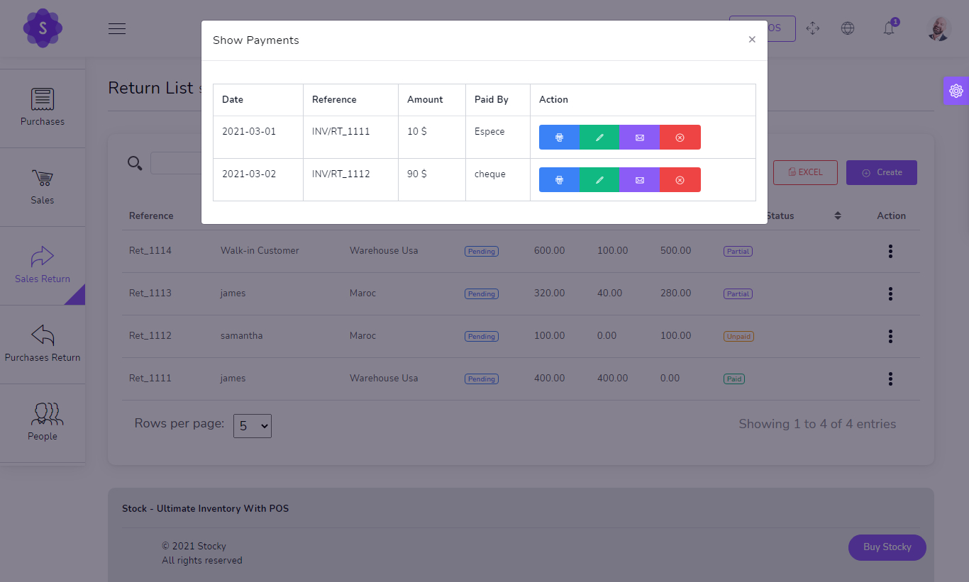 Payments Sale Return